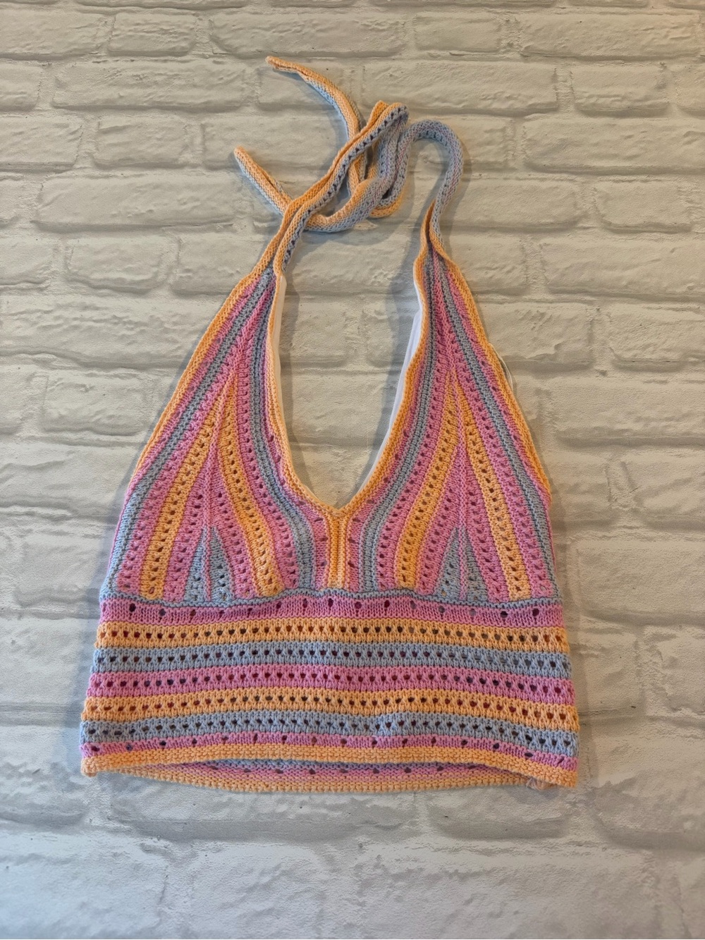 Hollister Pastel Crochet Halter Camisole in Pink, Yellow & Blue